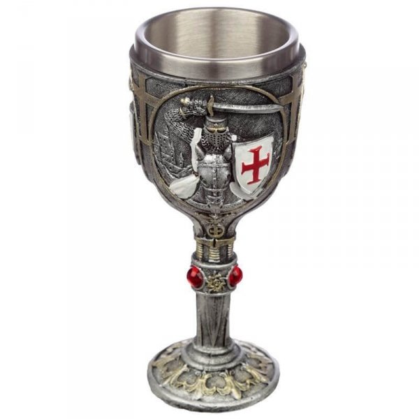 kielich dekoracyjny, puchar na wino Średniowieczny Rycerz Krzyżowiec - Templariusz