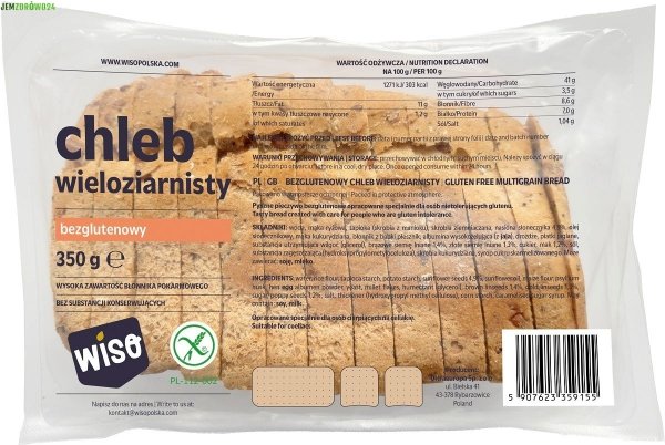 CHLEB WIELOZIARNISTY KROJONY BEZGLUTENOWY DUŻY 350 g WISO
