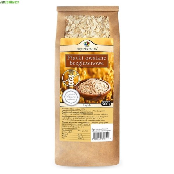 Płatki owsiane zwykłe bezglutenowe Pięć Przemian 500 g