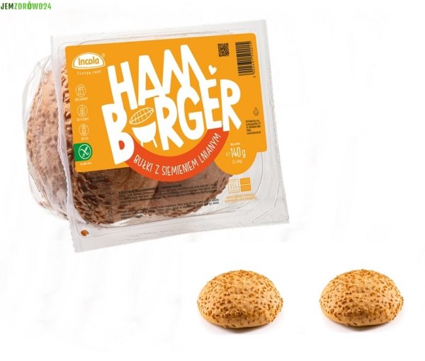 BEZGLUTENOWE BUŁKI NA HAMBURGERY Z SIEMIENIEM LNIANYM INCOLA 2 x 70 g
