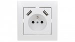 Sentia Gniazdo pojedyncze z/u 16A z USB 2x2,1A 5VDC z przesłonami i ramką białe GPT 2P+Z 2xUSB 1488-00