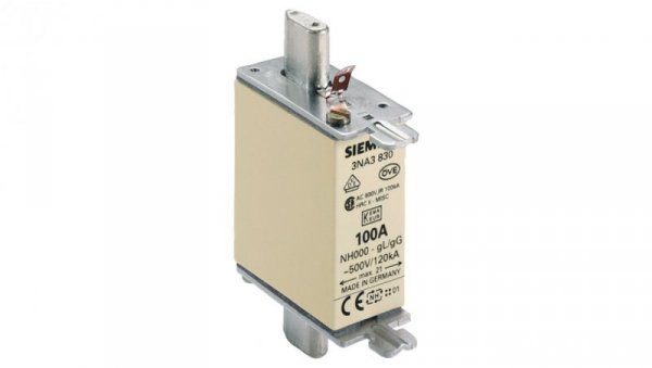 Wkładka topikowa NH000 100A gG 500V wersja standard zaczepy nieizolowane 3NA3830