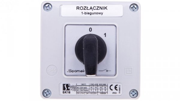 Łącznik krzywkowy 0-1 1P 16A w obudowie SK16-1.825OB11