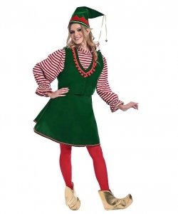 Kostium elfa – czerwono-zielony, aksamit | Damski S–M–L