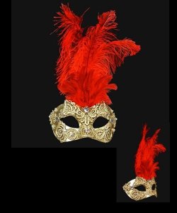 Maska wenecka - Colombina Piume Macramè Gold Red