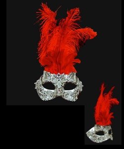 Maska wenecka - Colombina Piume Macramé Silver Red