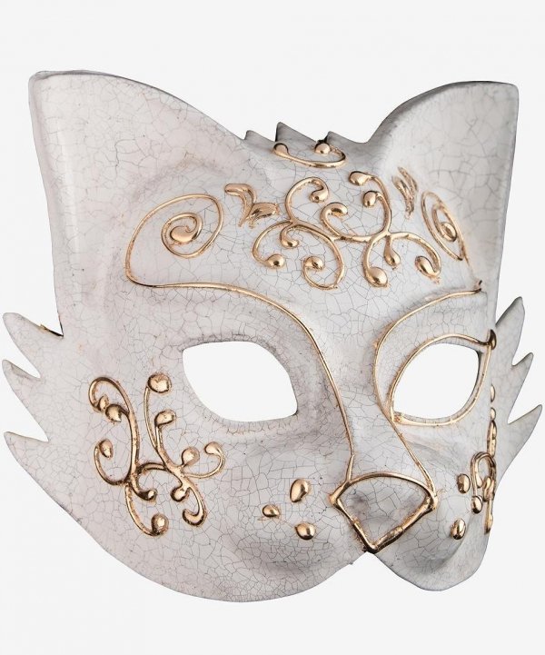 Maska wenecka żłoty Kot widok z boku
