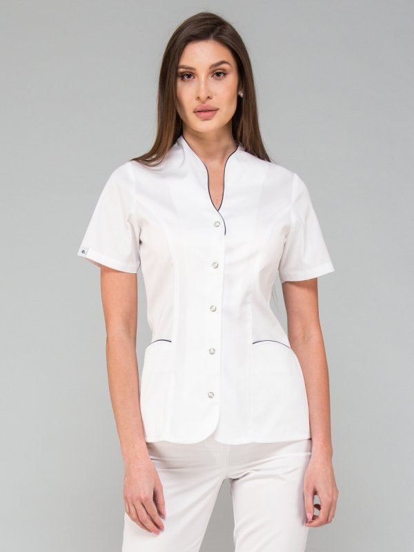 Bluza medyczna scrubs Róża kr. rękaw biały+atramentowy