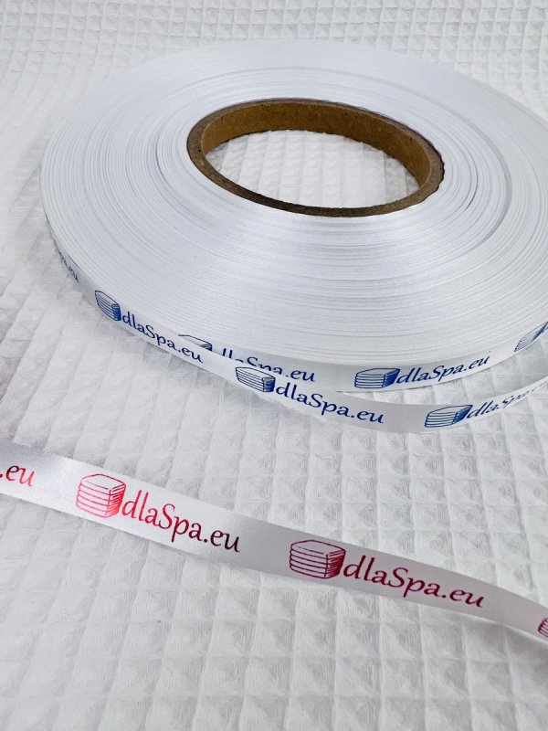 Wstążka biała z metalizowanym nadrukiem czerwonym