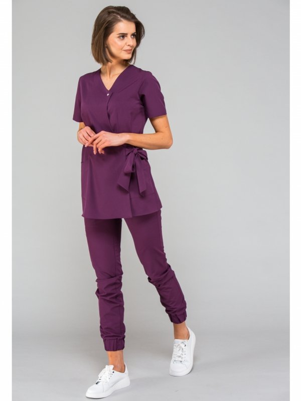 Bluza kosmetyczna wiązana na bok LIV śliwkowa