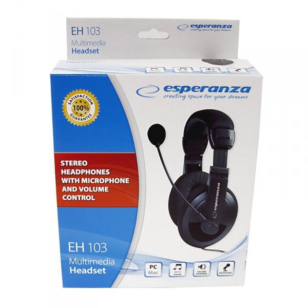 Esperanza Słuchawki stereo z mikrofonem i regulacją głośności EH103