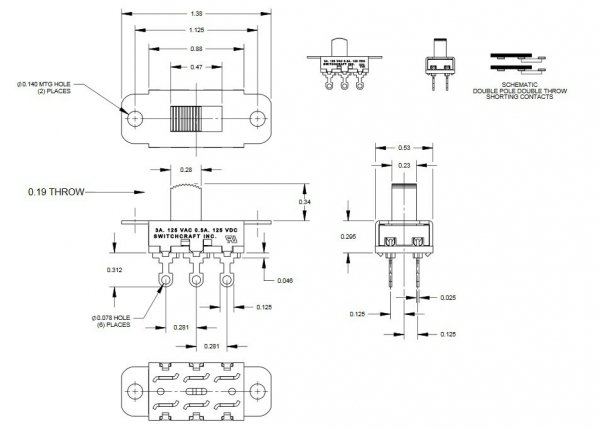 Switchcraft slide switch 2-way DPDT