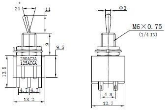 Switch toggle DPDT M212 mini ON-(ON) momentary