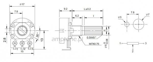 Potentiometer 5k/A log panel standard