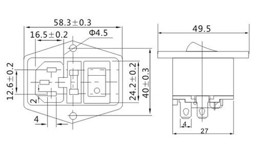 IEC power socket + fuse holder + power switch