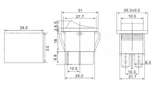 Switch KCD rocker DPDT (ON-ON)
