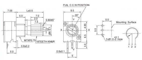 Potentiometer 9x11 2k/B linear