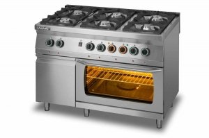 Kuchnia gazowa 6-palnikowa z piekarnikiem elektrycznym GN2/1 i szafką L700.KG6 PE+SD Lozamet