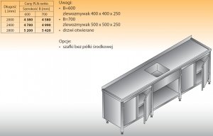 Stół zlewozmywakowy 1-zbiornikowy lo 221 - 2400x700