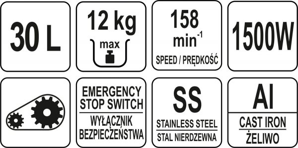 MIKSER SPIRALNY 30L STAŁA PRĘDKOŚĆ Z UCHYLNĄ GŁOWICĄ, 1500 W