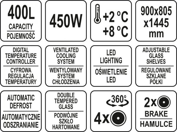 WITRYNA CHŁODNICZA 400L 90x80x144 CZARNA
