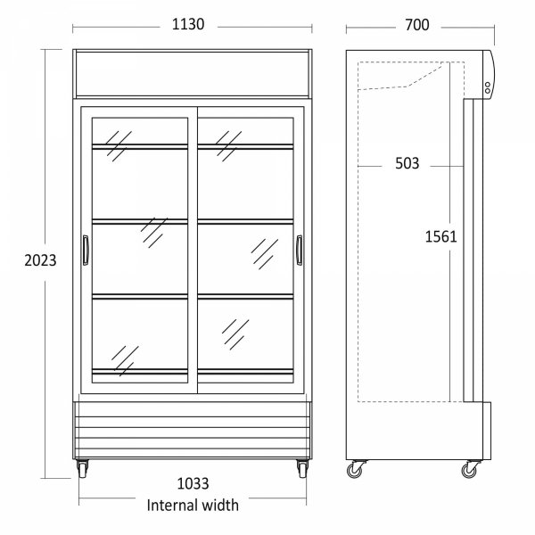 Szafa chłodnicza przeszklona SD1002BSLE | drzwi przesuwne | czarna | 670l