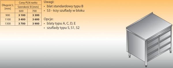 Stół roboczy z dwoma blokami szuflad lo 132/s2 900/700