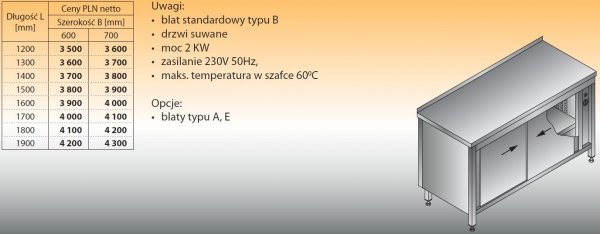 Stół roboczy z ogrzewaną szafką lo 125 1200/600