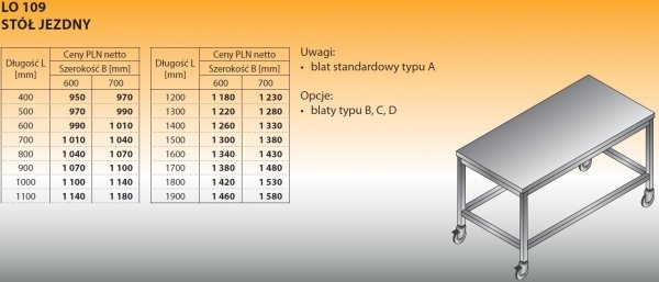 Stół jezdny lo 109 1900/700