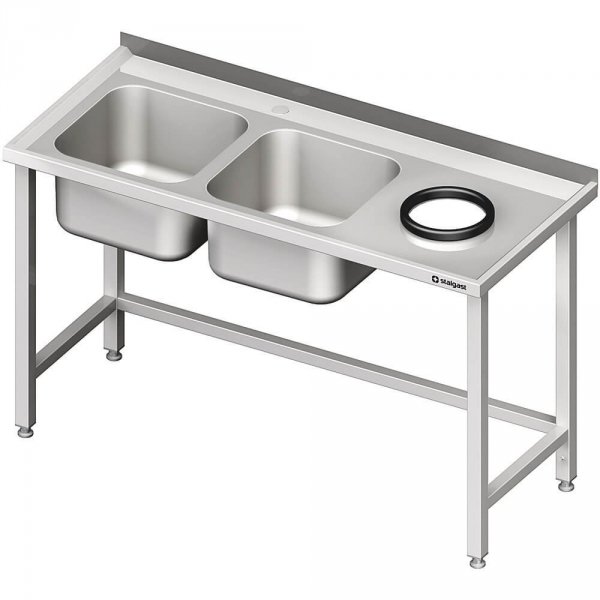 stół przyścienny ze zlewem bez półki z otworem 1700x700x850 mm, 2-komory po lewej spawany