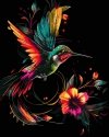 Malowanie Po Numerach Czarne Płótno Zestaw Kolibry i Kwiaty 40x50