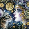 Haft Diamentowy Kobieta i Kot - Magia Nocy 30x30 cm