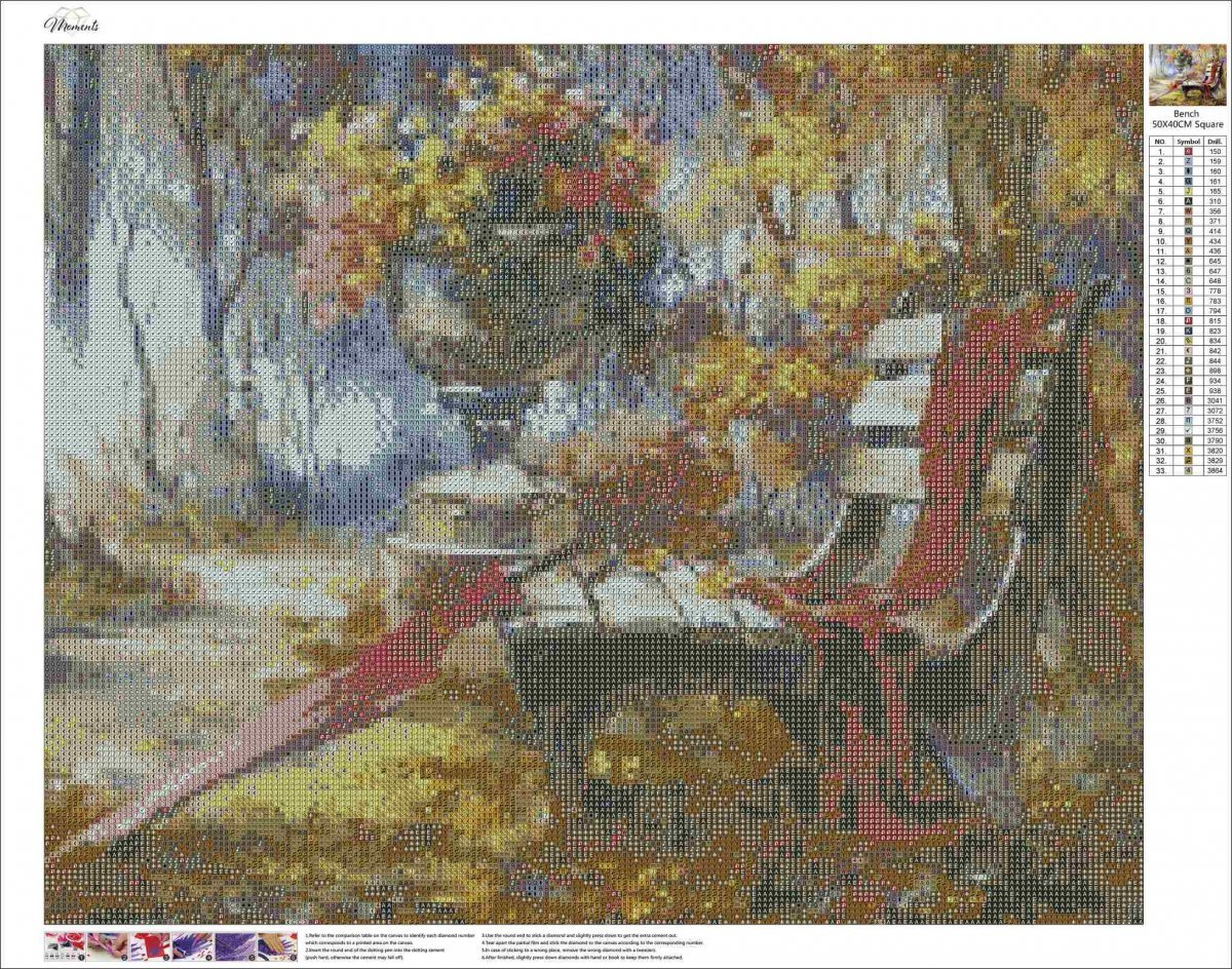 Haft Diamentowy Leśna Ławka 45x55 cm K