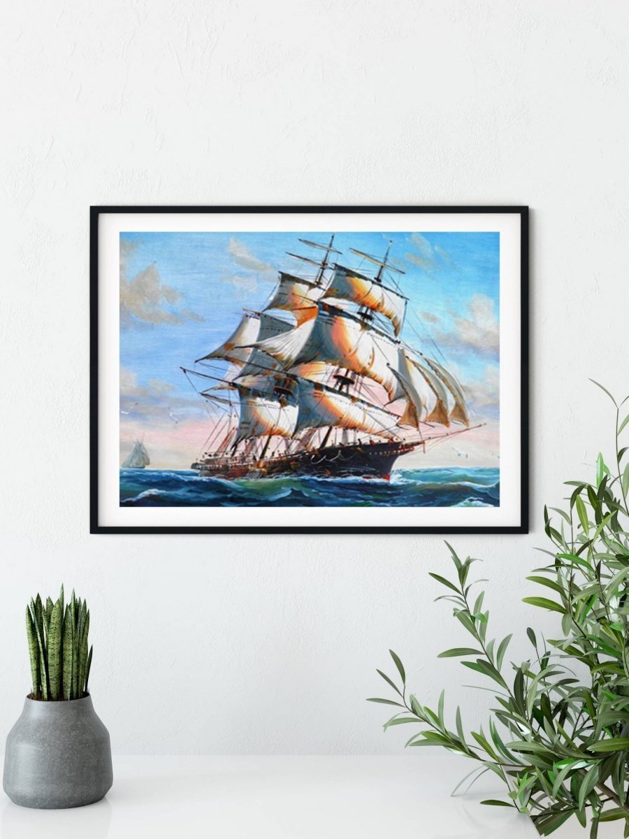 Haft Diamentowy Wspaniały Żaglowiec 45x55 K