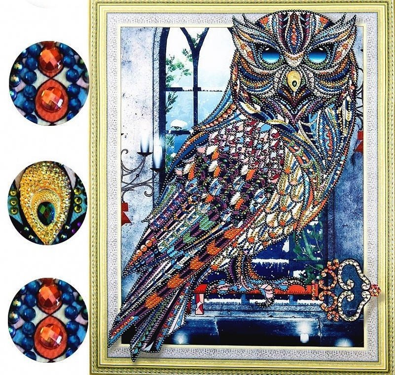 Haft Diamentowy Sowa Klucznik 47x57 cm