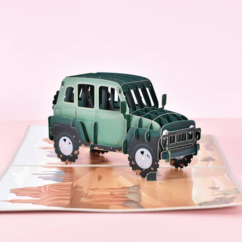 Kartka Pocztowa Okolicznościowa 3D Pop-up Terenowy Samochód