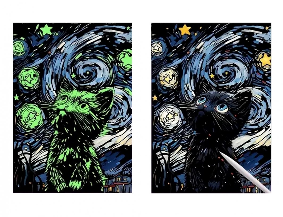 Świecąca w Ciemności Zdrapka Czarny Kot 40x28 cm 