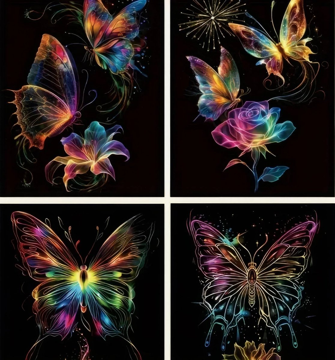 Świecąca w Ciemności Zdrapka Świetliste Motyle (4szt.) 28x21 cm 