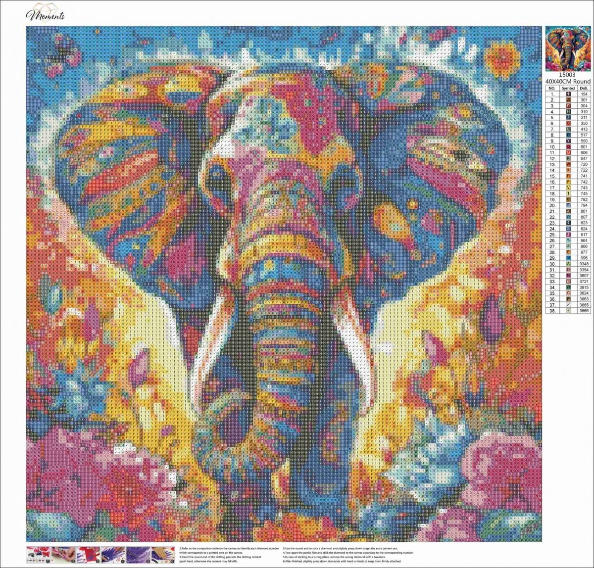 Haft Diamentowy Słoń Tysiąca Barw 45x45 cm