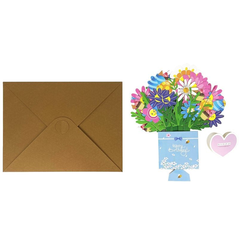 Kartka Pocztowa Okolicznościowa 3D Pop-up Kwiaty Stokrotki w Wazonie