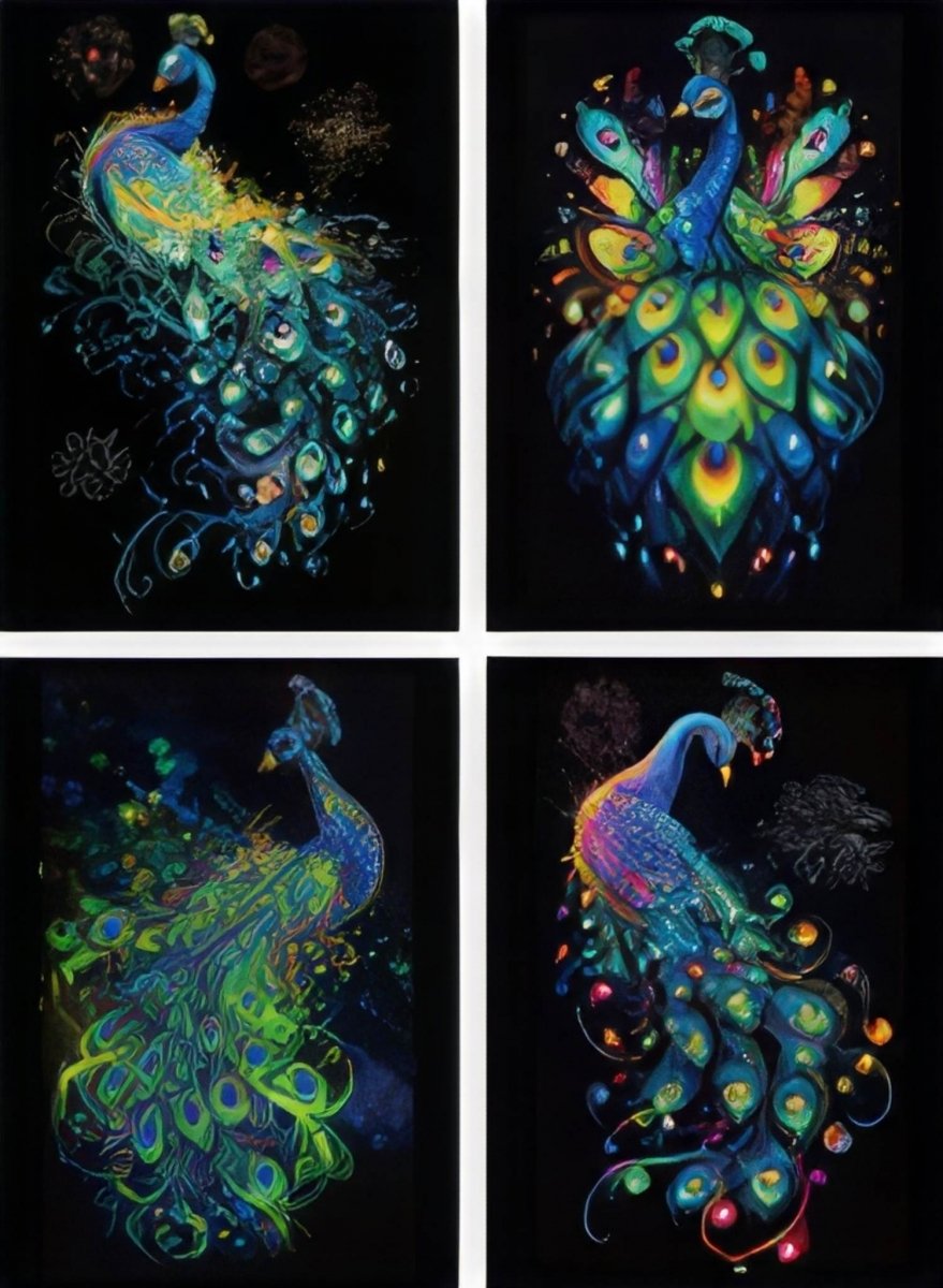 Świecąca w Ciemności Zdrapka Baśniowe Pawie (4szt.) 28x21 cm 