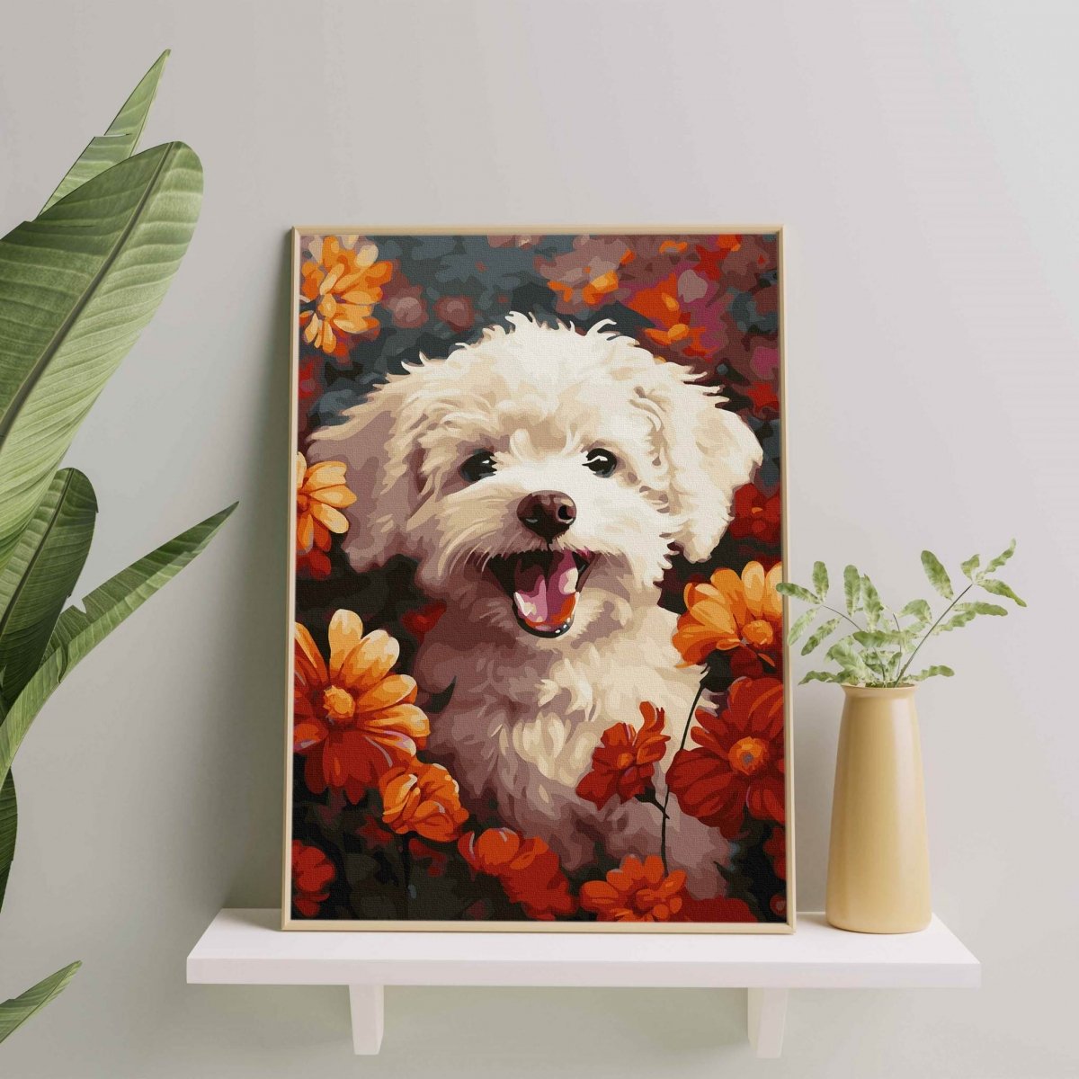 Malowanie Po Numerach Zestaw Pies w Kwiatach 40x50