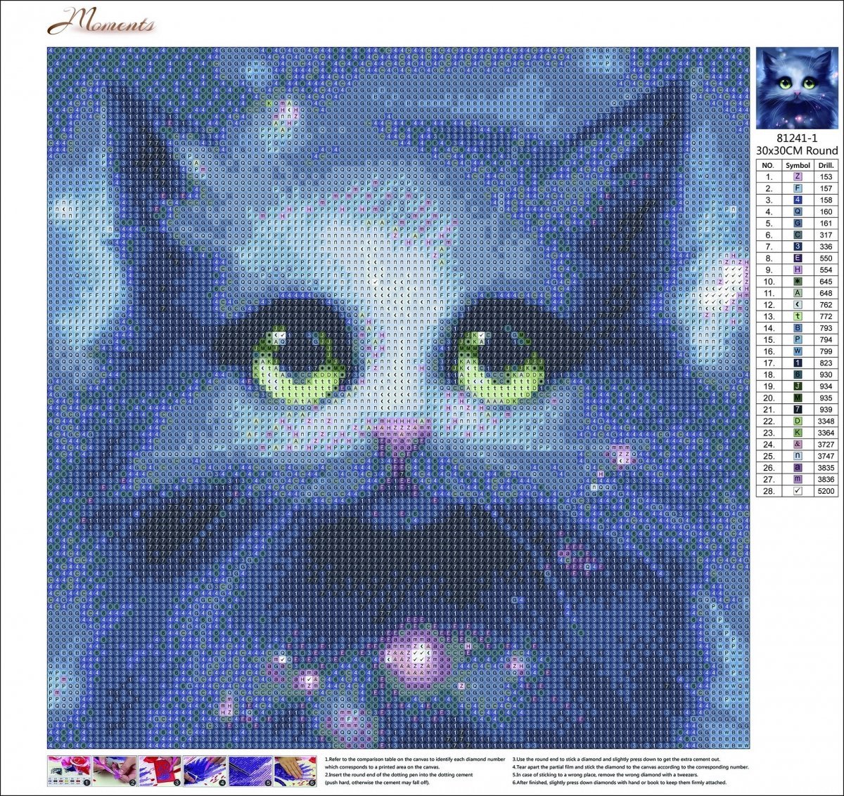 Haft Diamentowy Kocie Spojrzenie 35x35 cm