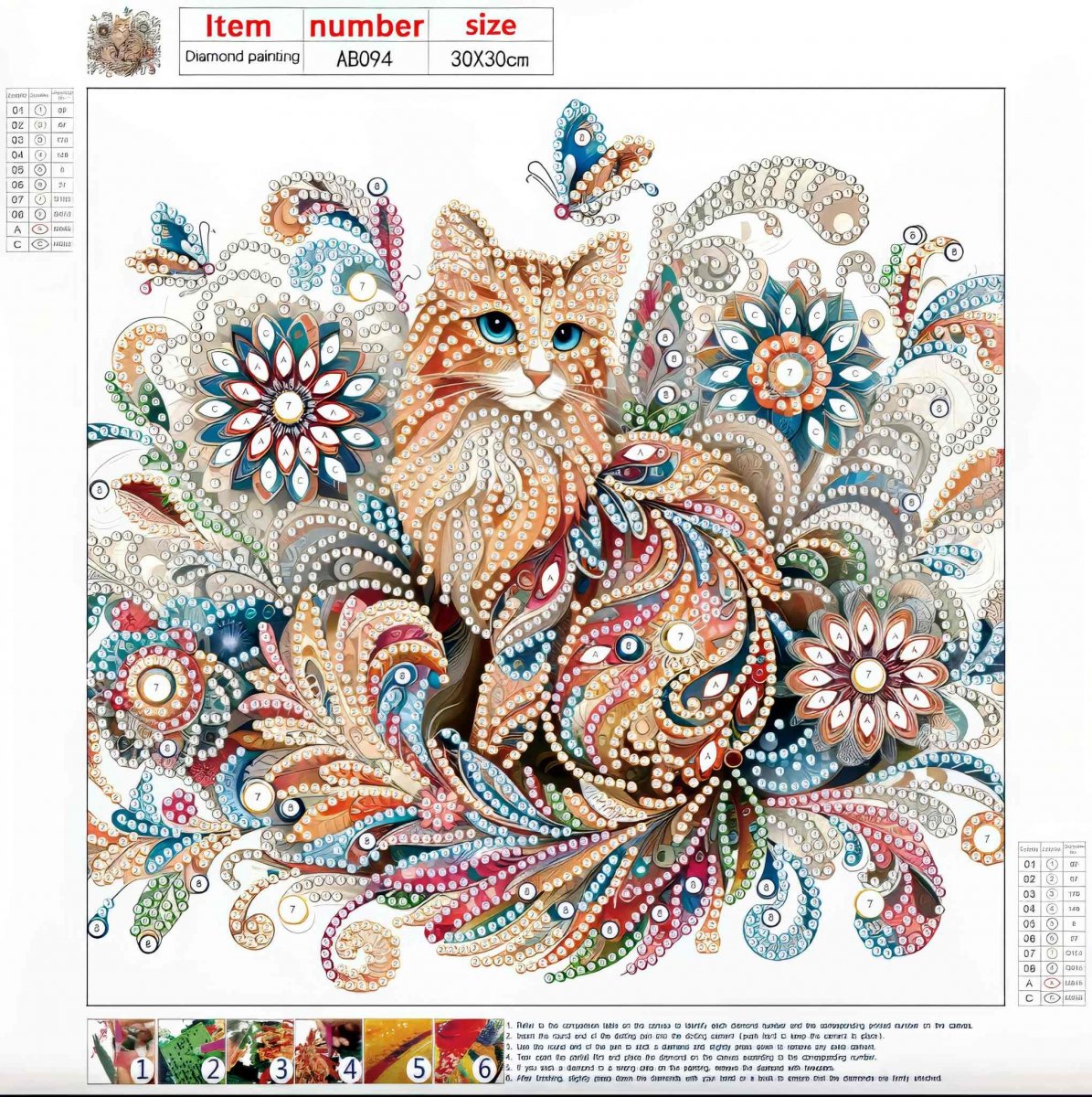 Haft Diamentowy Kot w Magicznym Ogrodzie 30x30 cm