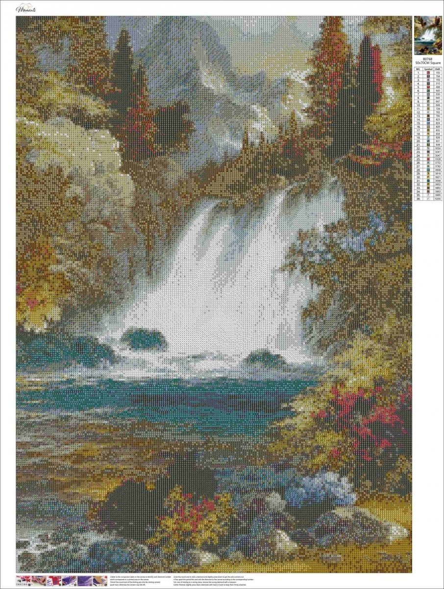 Haft Diamentowy Leśny Wodospad 55x75 cm K