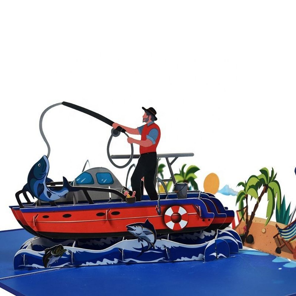 Kartka Pocztowa Okolicznościowa 3D Pop-up Sport - Wędkarstwo