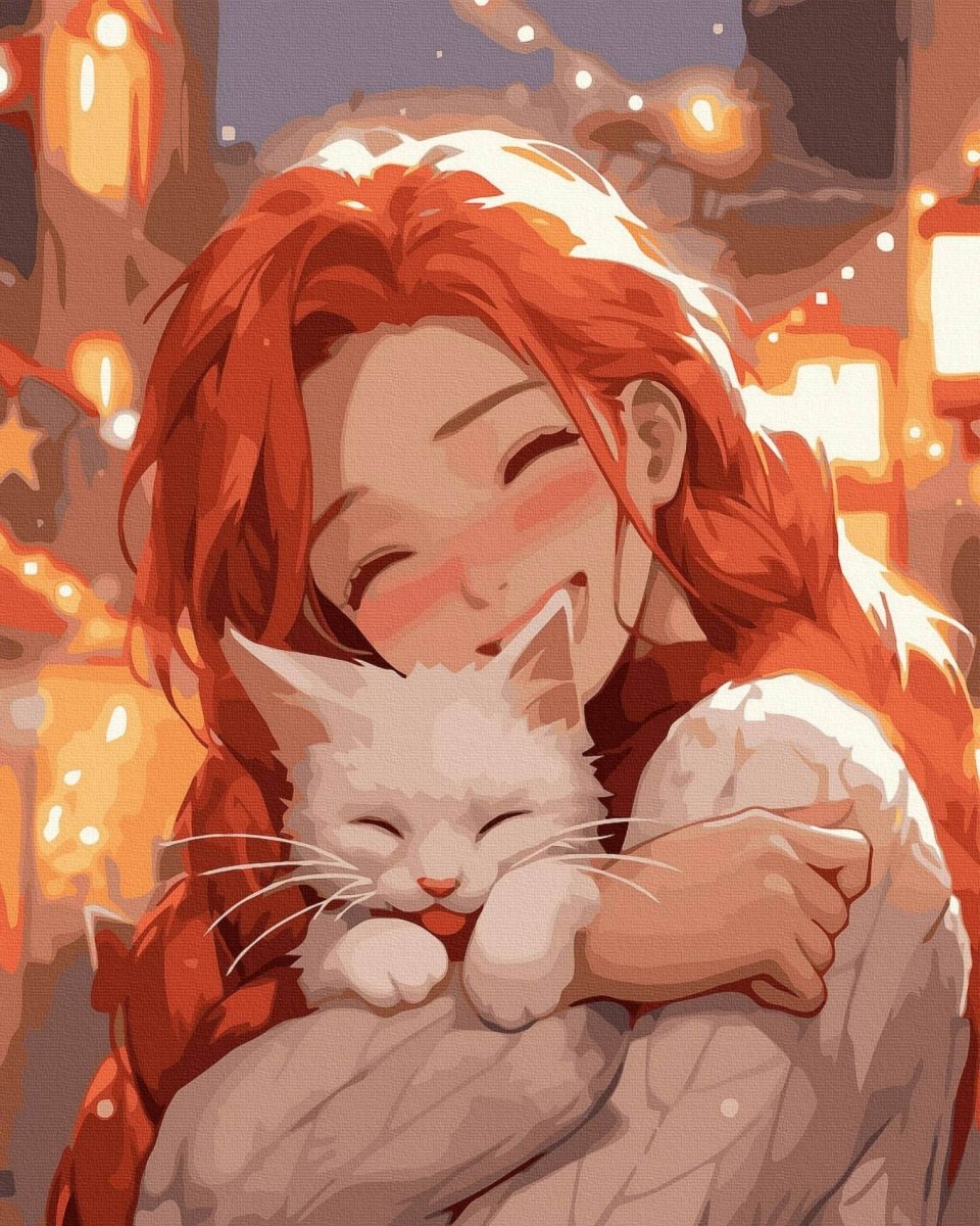 Malowanie Po Numerach Zestaw Dziewczyna i Kot 40x50 