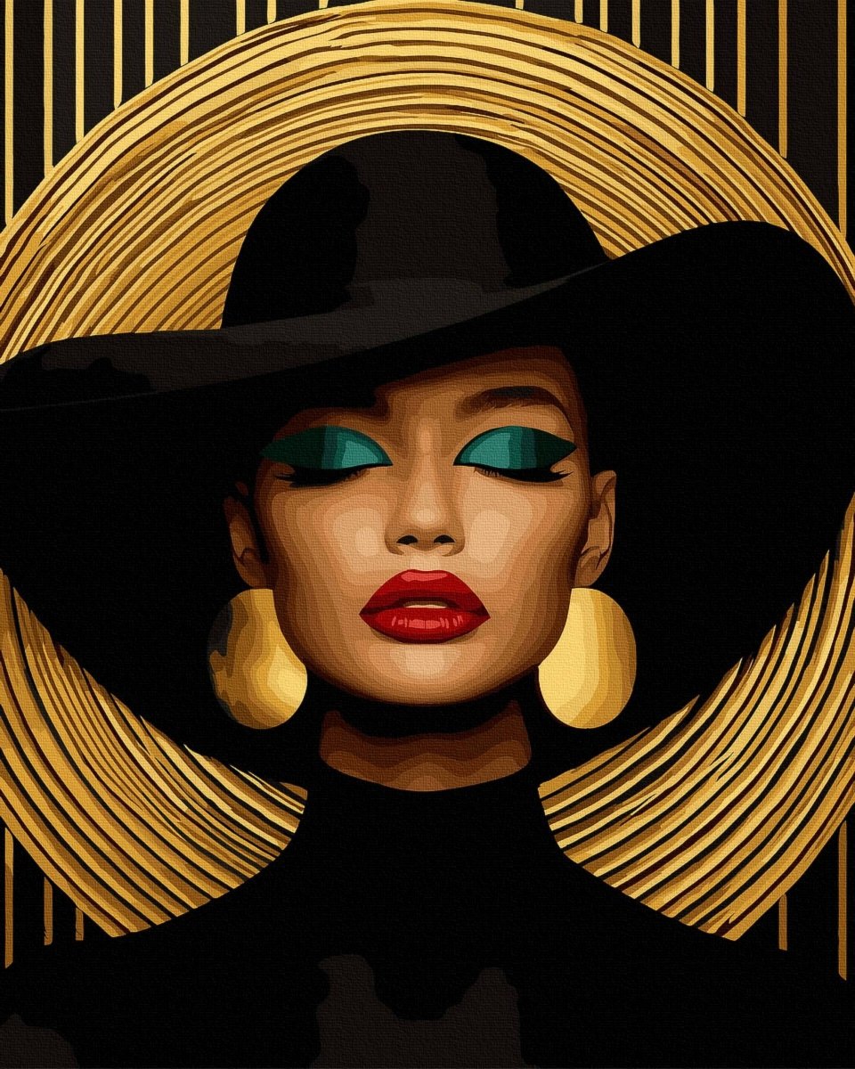 Malowanie Po Numerach Zestaw Kobieta w Czerni 40x50 Złota Farba