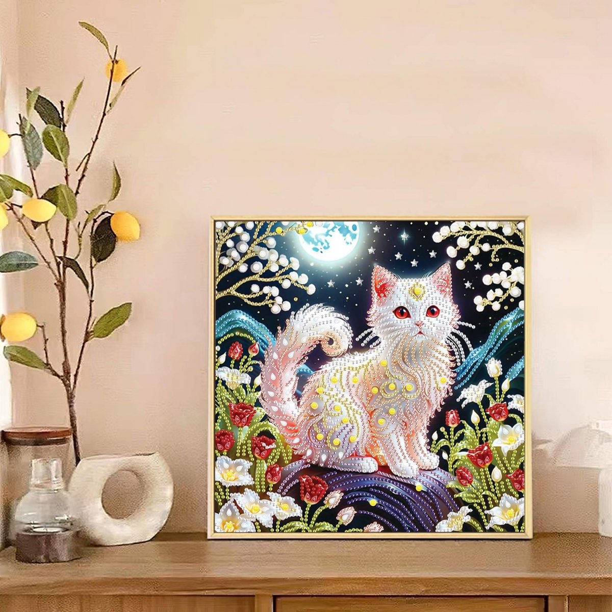 Haft Diamentowy Kot - Świetlisty Łowca 30x30 cm