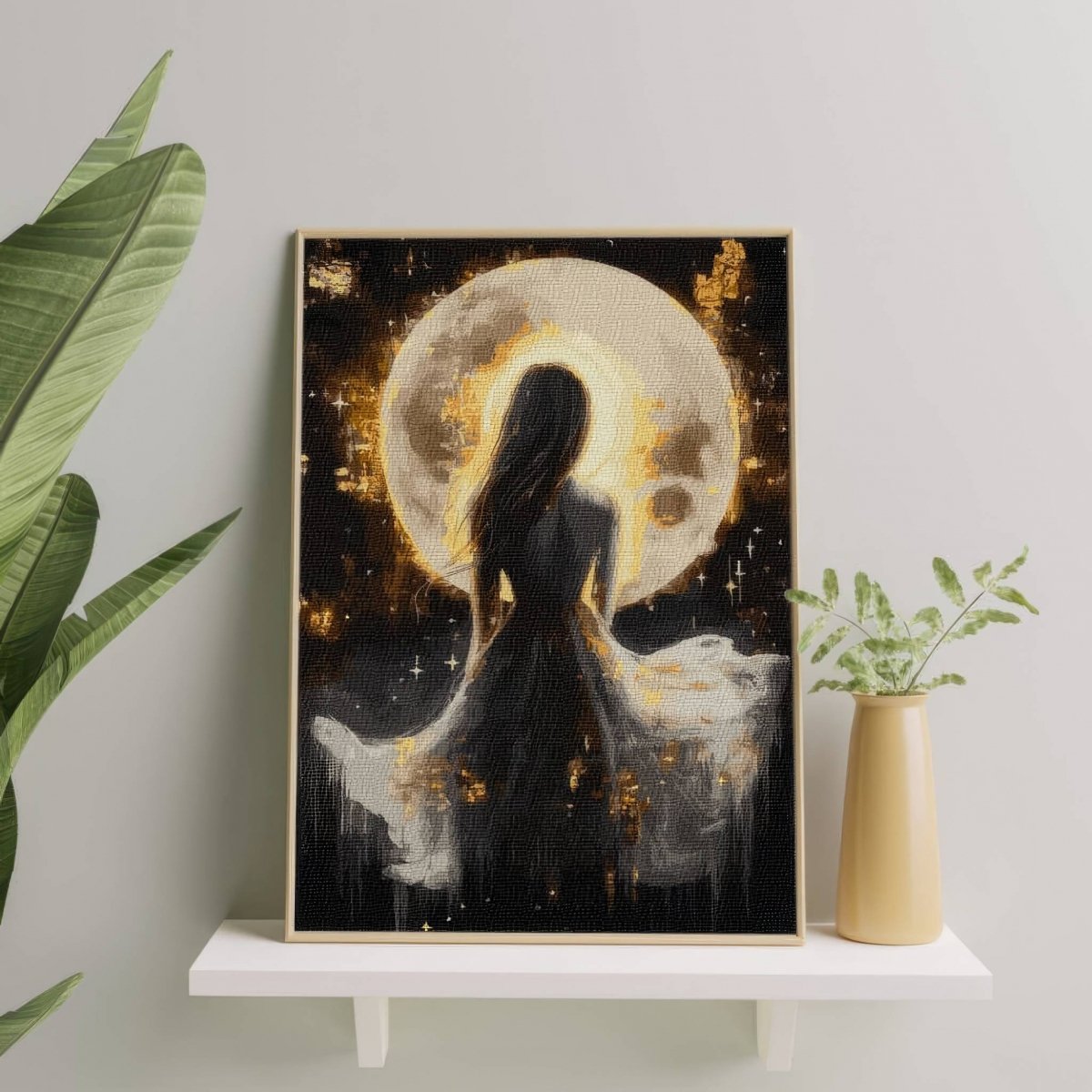 Malowanie Po Numerach Zestaw Dziewczyna z Księżycem 40x50 Złota Farba